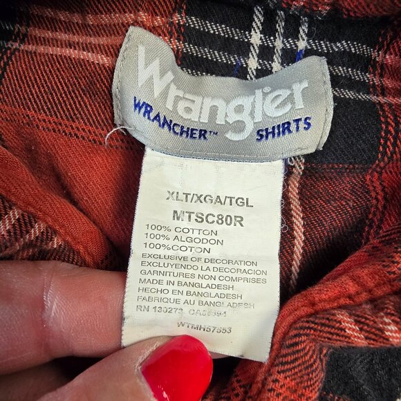 Wrangler Western Top Mens XLT Red Plaid Flannel Thick Thrashed Western Ranch - Picture 11 of 14